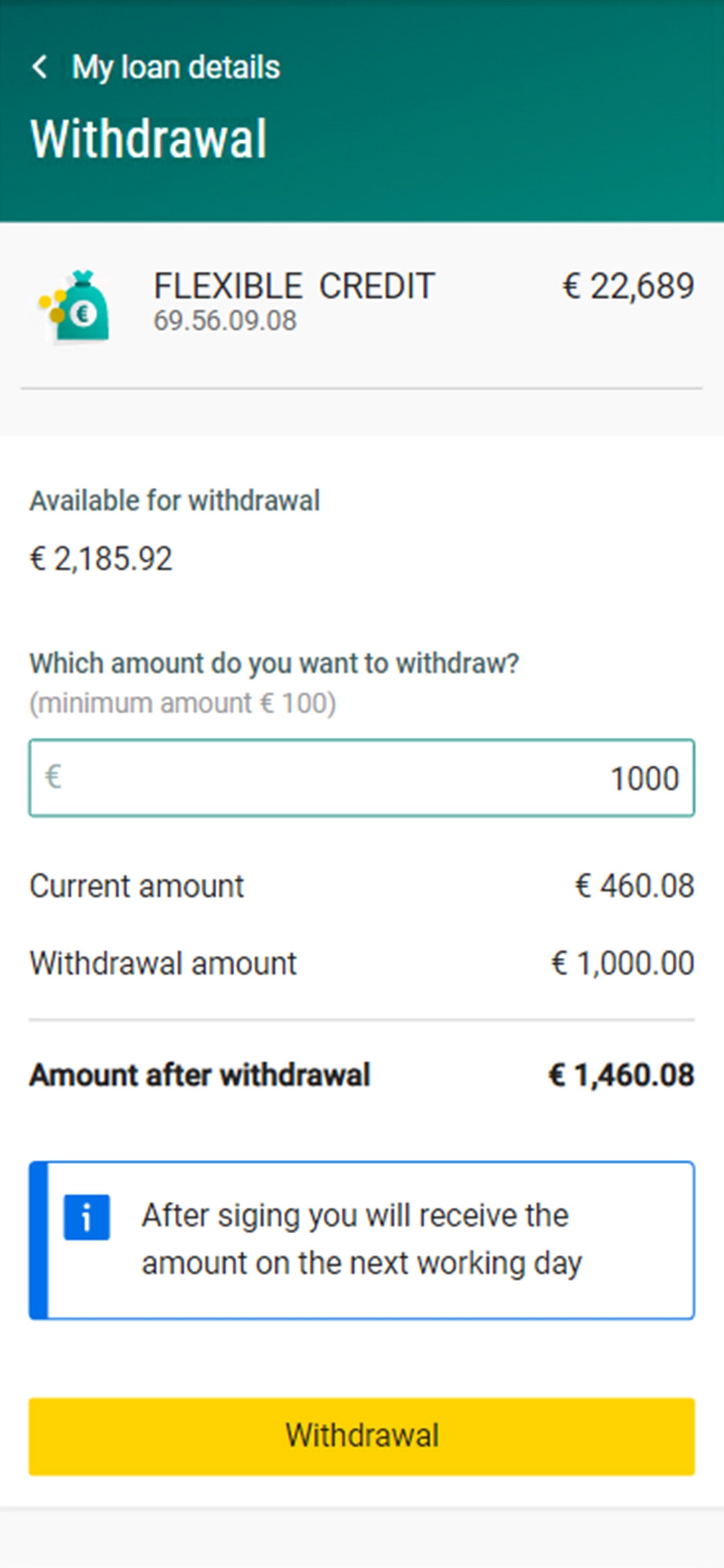 Withdrawal Flexibel Krediet